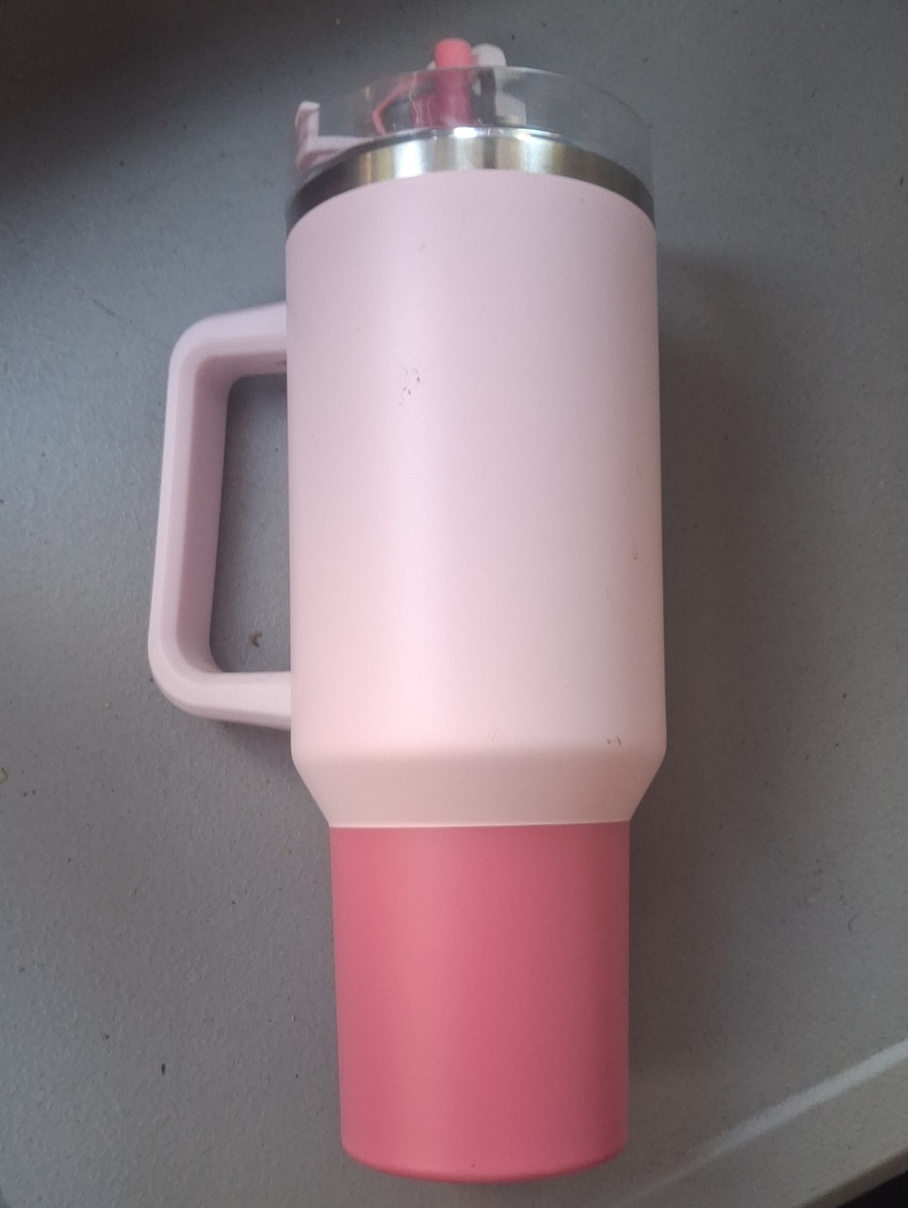 Learge Pink Two-Tone Insulated Travel Mug with Handle